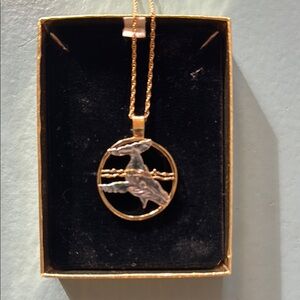 Gold and Silver humpback whale Pendant Necklace